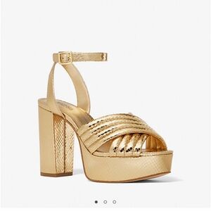 Michael Kors Royce Quilted Metallic Python Embossed Leather Platform Sandal